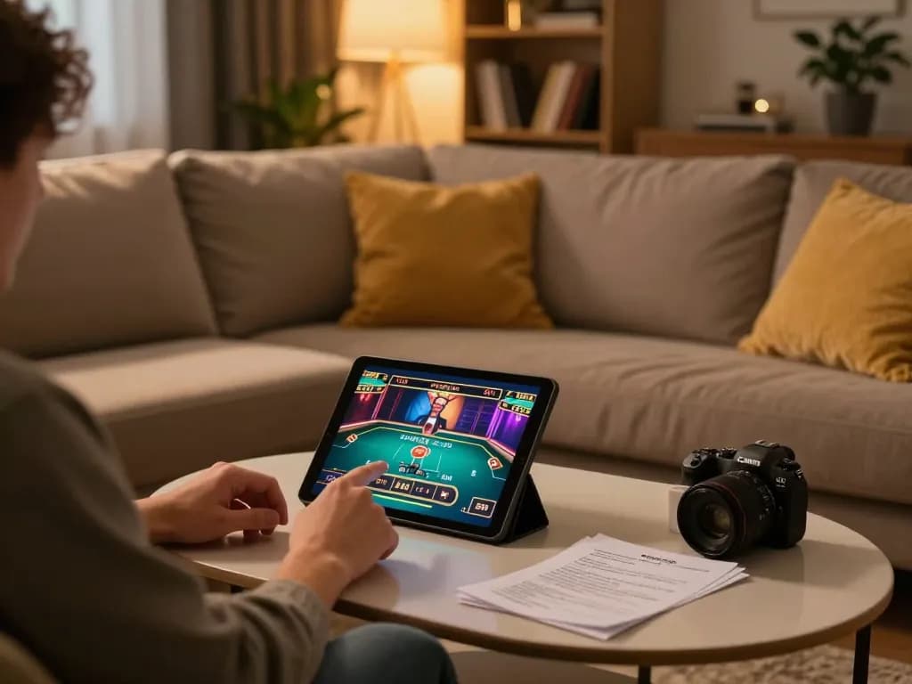 Engaging in an online gambling session at home, F168 featuring live dealer gameplay.