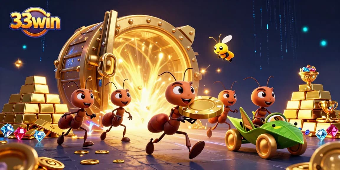 Ants pull off a heist at 33win with a golden poker chip and a strong visual presence.