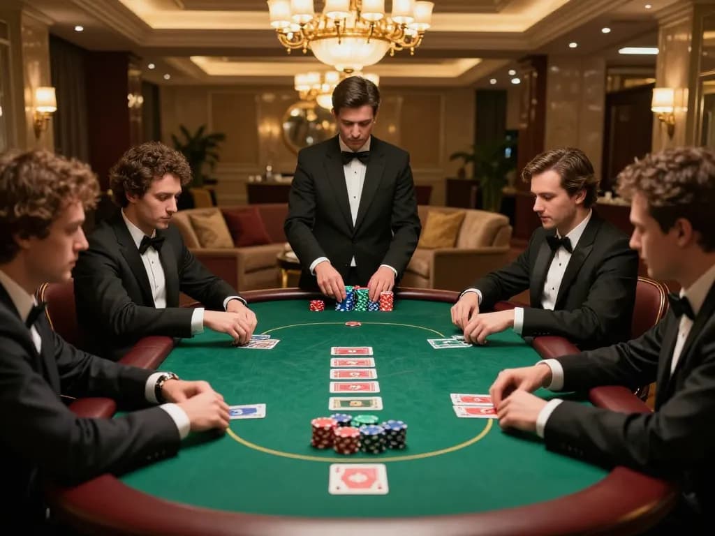 Players strategizing at a poker table at cm88 casino, showcasing intense gameplay and engagement.