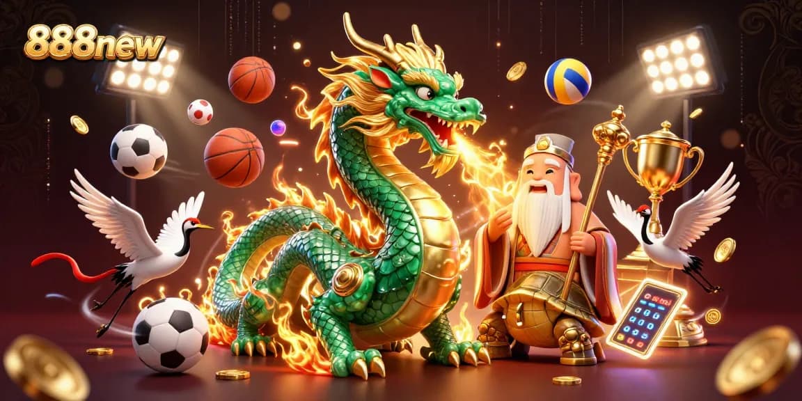 Experience thrilling gaming with 888new's vivid dragon and sage artwork, perfect for gamblers.