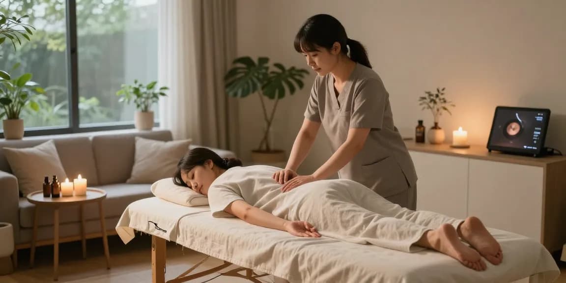 Experience 화성출장마사지 in a serene home setting, showcasing a professional therapist enhancing relaxation.