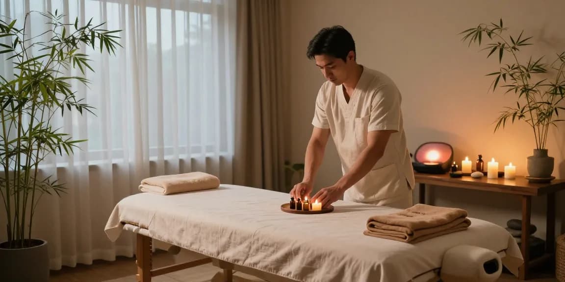 부산마사지 전문 스파에서 편안한 분위기의 마사지 준비 장면