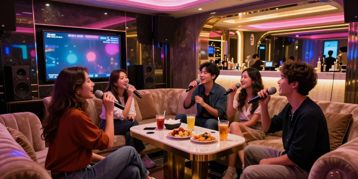 강남가라오케에서 즐기는 고급스러운 프라이빗 룸의 분위기와 친구들과의 노래 즐기기 모습