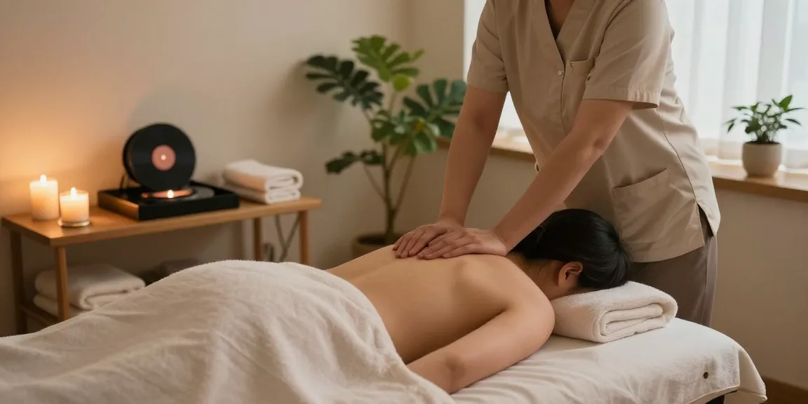 천안마사지로 편안한 마사지 치료를 받는 고객의 모습, 아늑한 분위기 속에서 편안함을 느끼다