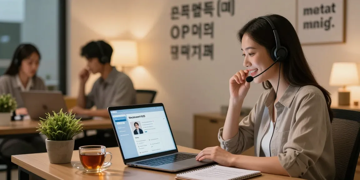 Professional consultant discussing 오피사이트 services in a warm call center environment