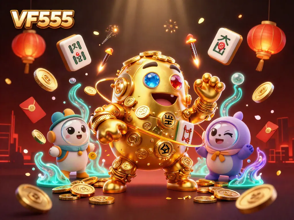 Player spinning the reels on VF555’s vibrant online casino with a gold golem.
