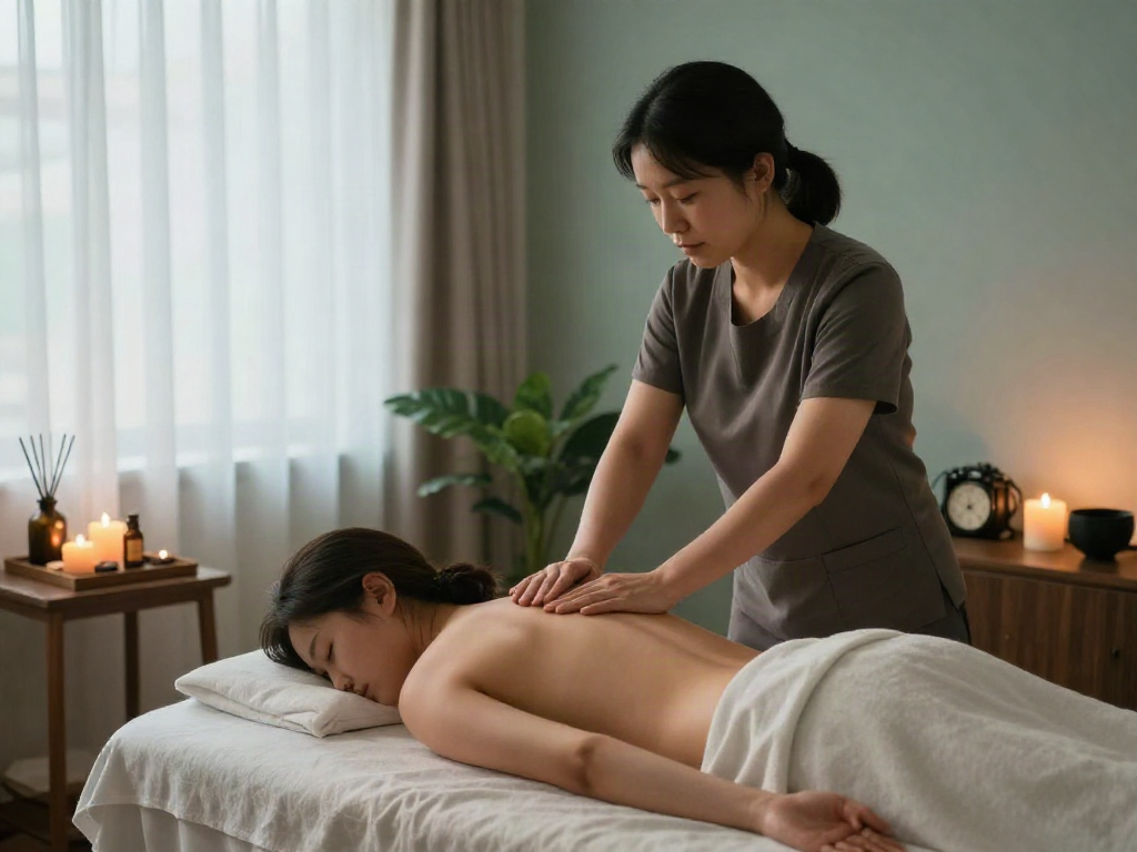 Experience a soothing 부평출장마사지 in a tranquil spa setting with calming ambiance and relaxation.