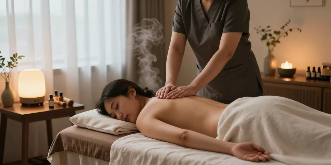 성남출장마사지 중인 마사지 치료사와 편안한 치료 공간의 모습