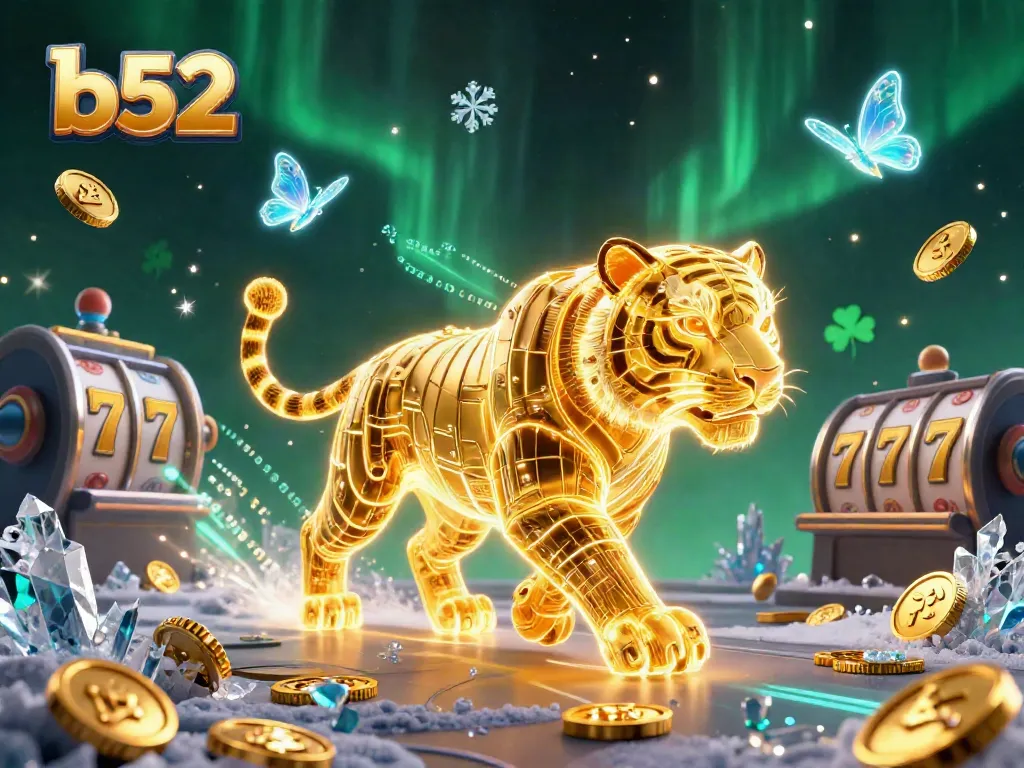 Experience the thrill of the b52 game with a glowing golden tiger in a vibrant digital casino.