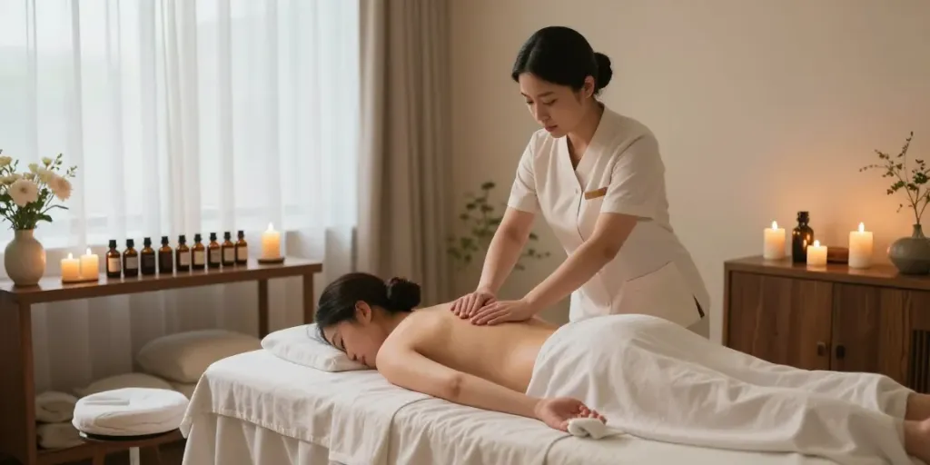 안양출장안마 전문 마사지 서비스가 진행되는 아늑한 스파 환경의 모습