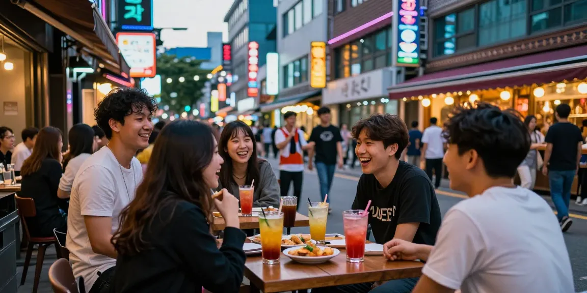하루이야기 강남 지역의 활기찬 밤문화를 즐기는 젊은이들
