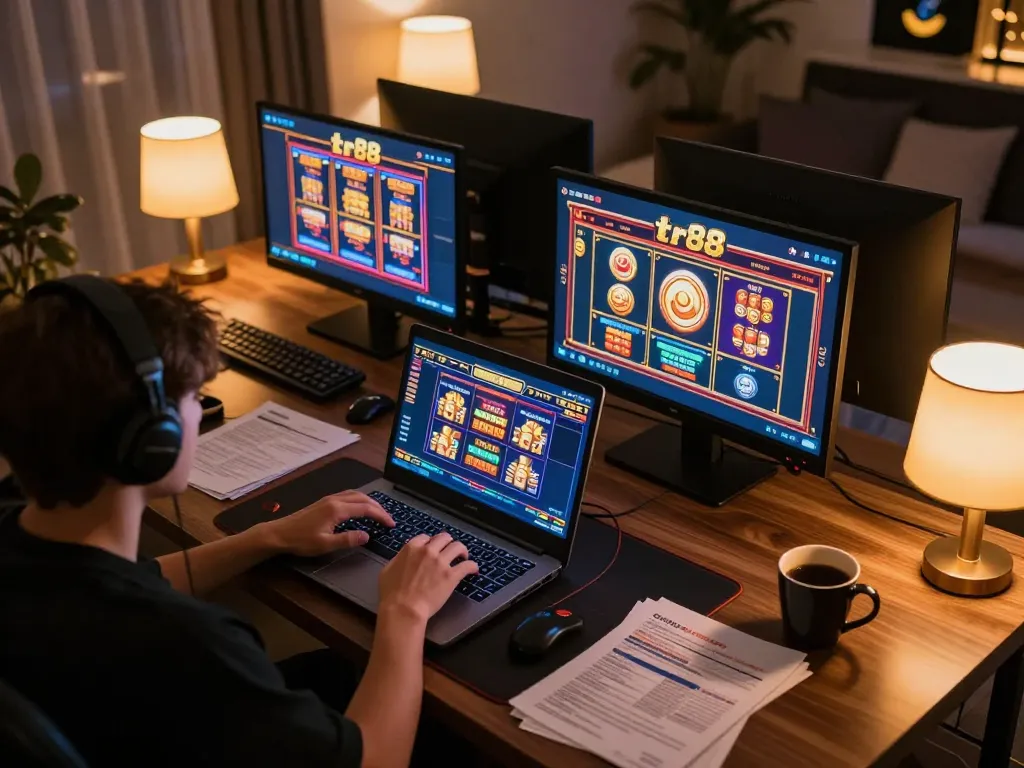 Engaging tr88 casino gameplay displayed on a laptop screen, capturing the excitement of online gambling.