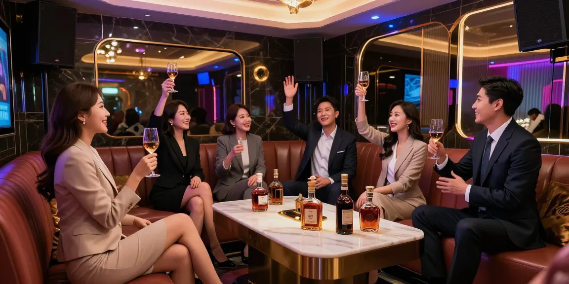 강남쩜오에서 고급스러운 노래방의 분위기를 즐기는 고객들