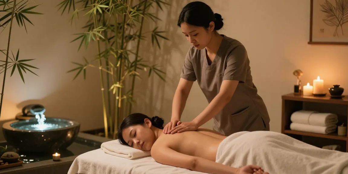 수원마사지와 아늑한 스파 환경에서 마사지를 받는 모습.